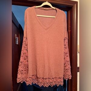 And The Why Pink Knit Sweater with Lace Sleeves